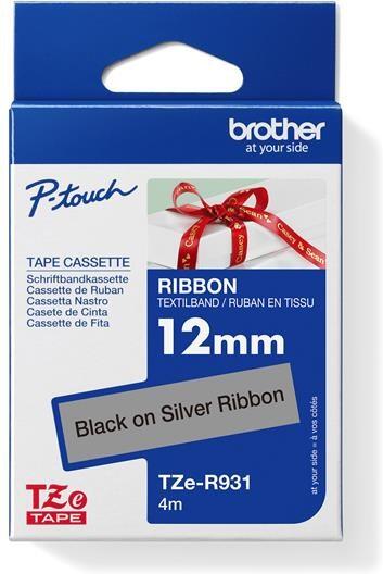 Brother TZE-R931 černá na stříbrné, 12 mm, textilní páska (TZER931)