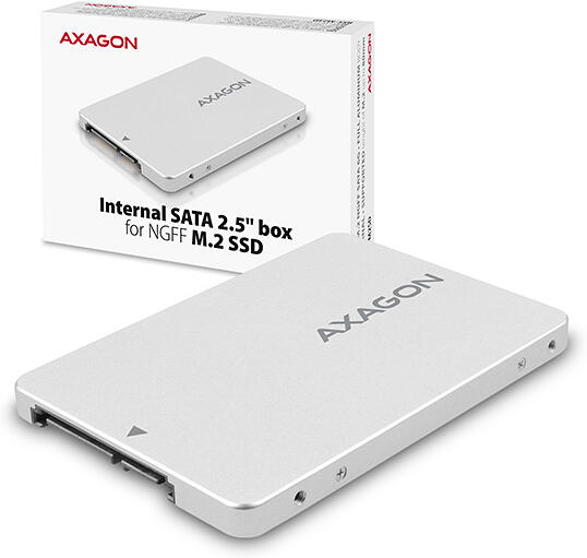 Axagon RSS-M2SD, SATA - M.2 SATA SSD, interní 2.5" ALU box, stříbrný