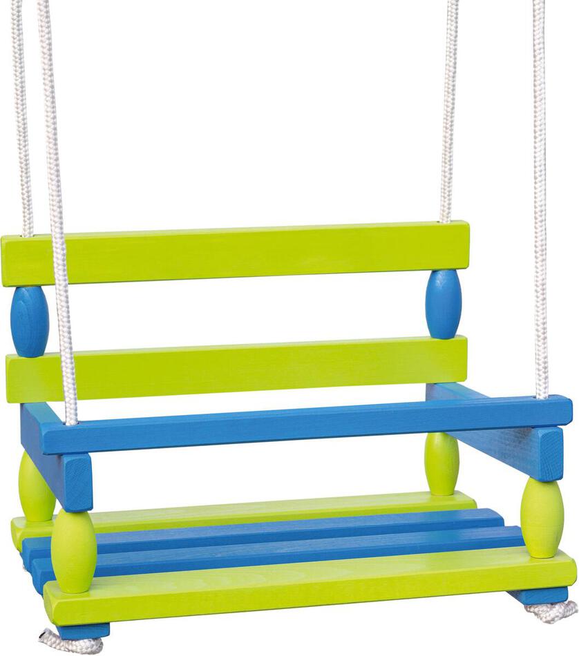 Houpačka Teddies dřevo, modro-zelená, nosnost 80 kg