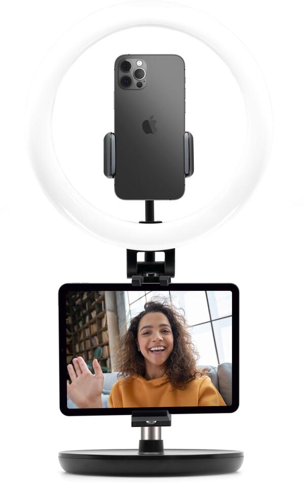 Stativ s kruhovým LED svítidlem, 1/4" šroubem, tabletovým držákem a ovládáním na USB kabelu FIXED LEDRing, černý