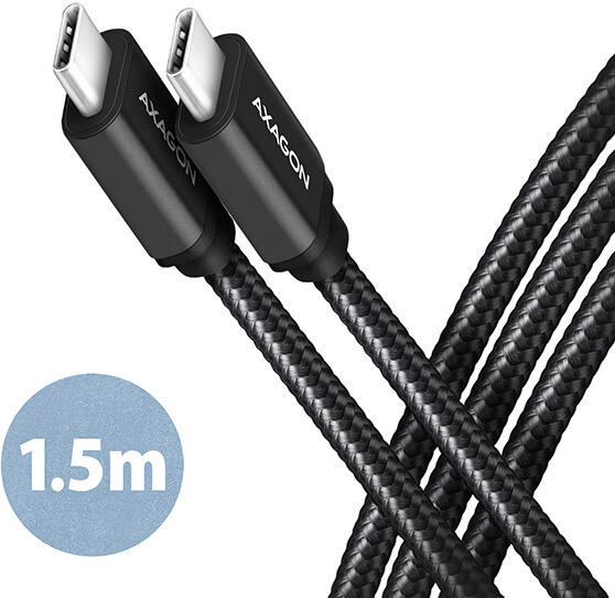 Axagon BUCM3-CM15AB, SPEED kabel USB-C <-> USB-C, 1.5m, USB 3.2 Gen 1, PD 60W 3A, ALU, oplet, černý