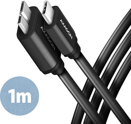 Axagon BUMM3-CM10AB, SPEED kabel Micro-B USB <-> USB-C, 1m, USB 3.2 GEN 1, 3A, ALU, tpe, černý