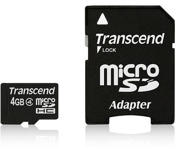 Transcend 4GB microSDHC (Class 4) paměťová karta (s adaptérem) (TS4GUSDHC4)
