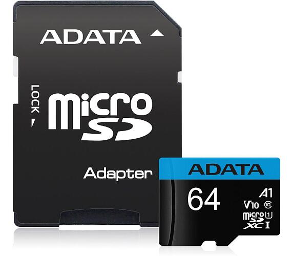ADATA Premier 64GB microSDXC / UHS-I CLASS10 A1 / 85/25 MB/s / + adaptér (AUSDX64GUICL10A1-RA1)