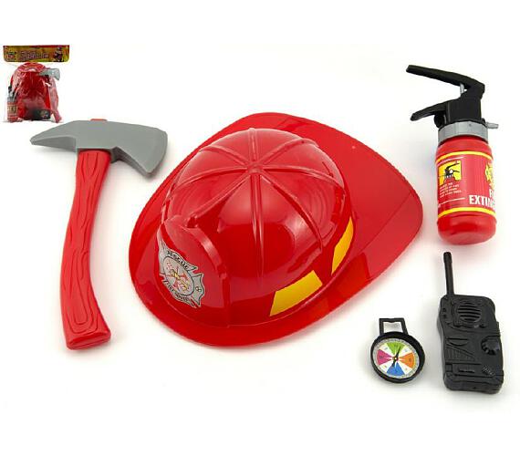Teddies Hasičská sada helma/přilba + hasičák stříkací vodu plast 5ks v sáčku