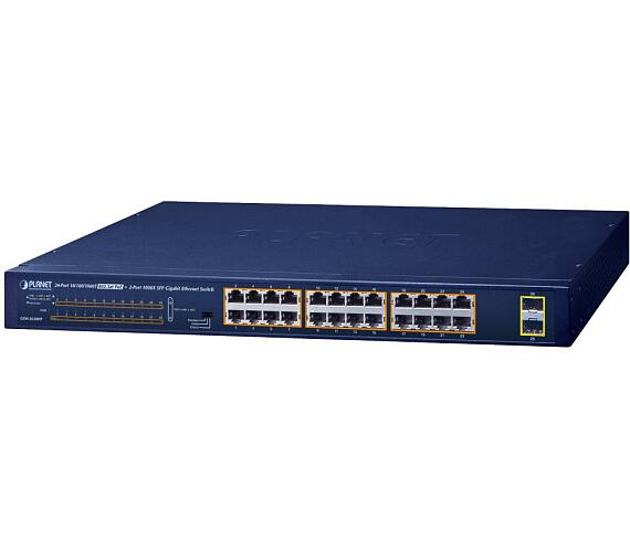 GSW2620HP PoE switch, 24x1Gb + 2x SFP 1Gb, VLAN, extend mód