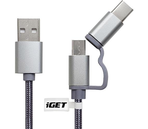 iGET G2V1 - USB kabel Micro USB/ USB - C dlouhý pro veškeré mobilní telefony