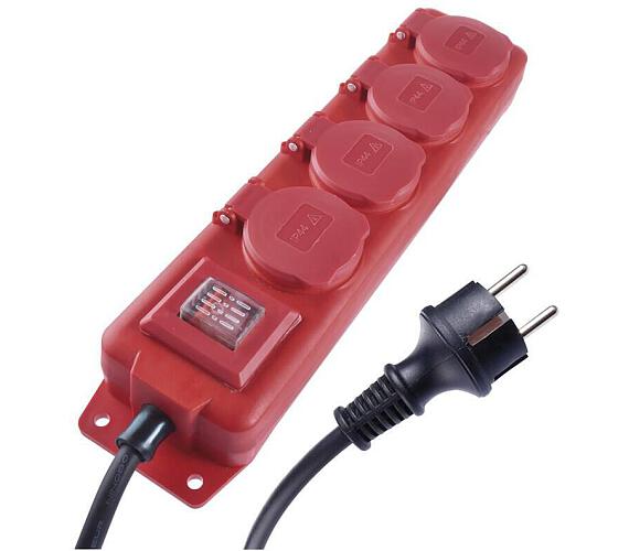 Emos prodlužovací kabel 3 m / 4 zásuvky / s vypínačem / černo-červený / guma-neopren / 1,5 mm2 (P14131)