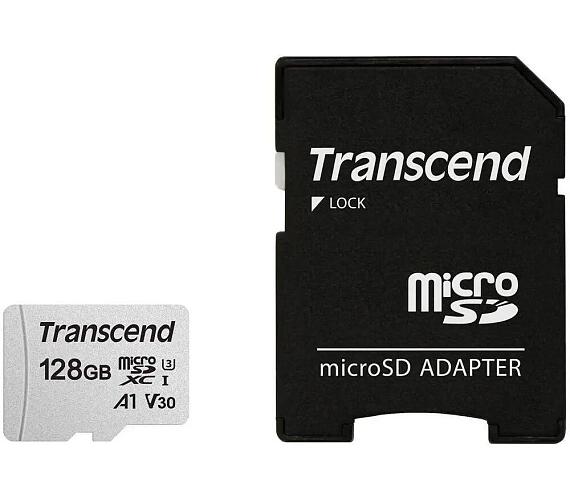 Transcend 128GB microSDXC 300S UHS-I U3 V30 A1 3D TLC (Class 10) paměťová karta (s adaptérem)