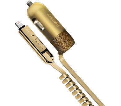 REMAX nabíječka do auta RC-C103 / kabel s konektorem na MicroUSB a Lightning konektoru / zlatá (RC-C103 gold)