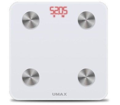 UMAX chytrá váha Smart Scale US20M/ 0,2 – 150 kg/ Bluetooth 4.0/ 6 tělesných parametrů/ čeština/ bílá (UB605)