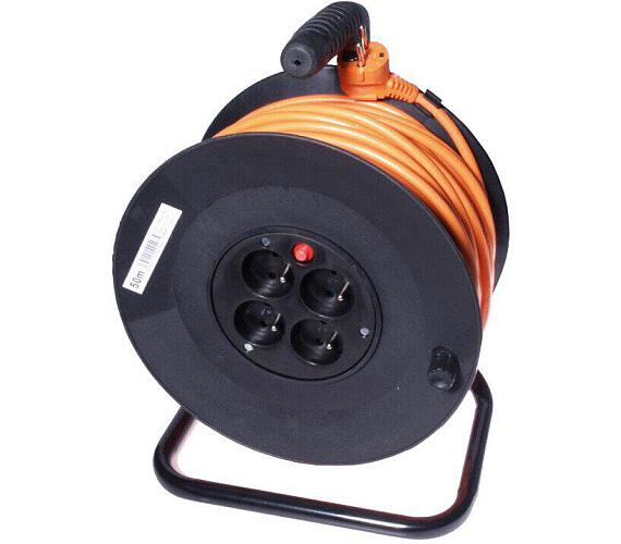 Prodlužovací přívod na bubnu Solight PB04, 4 zásuvky, 50m, oranžový kabel,  3x 1,5mm2