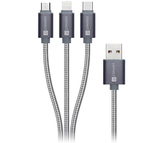 Connect IT USB-C/Micro USB/Lightning 1,2m silver gray