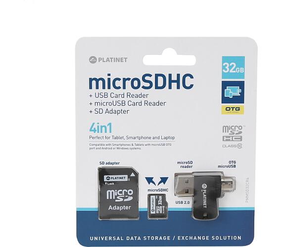 Platinet 4-in-1 microSD 32GB + CARD READER + OTG + ADAPTER (PMMSD32CR4)