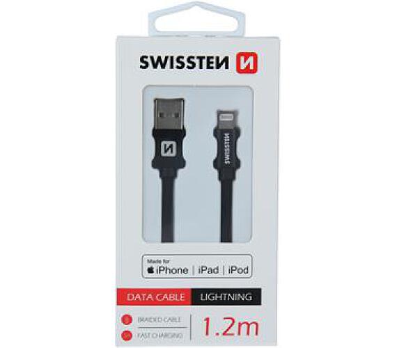 Swissten TEXTILE USB / LIGHTNING MFi 1,2 M ČERNÝ
