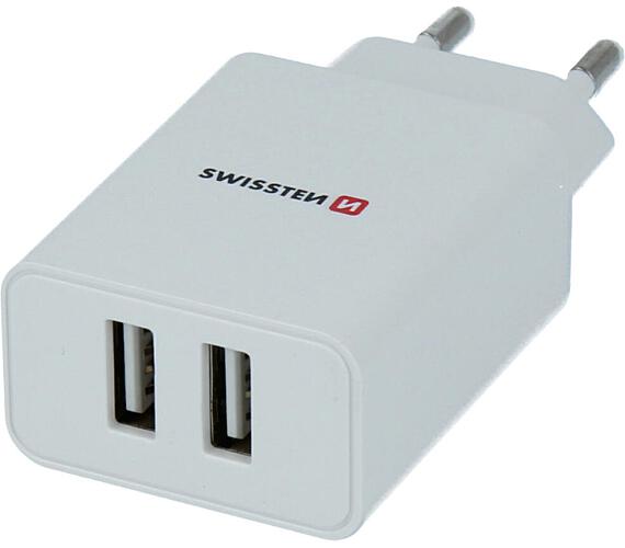 Swissten SÍŤOVÝ ADAPTÉR SMART IC 2x USB 2,1A POWER + DATOVÝ KABEL USB / MICRO USB 1,2 M BÍLÝ
