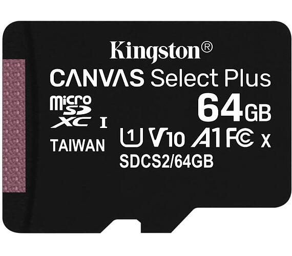 Kingston 64GB microSDHC CANVAS Plus Memory Card 100MB read - UHS-I class 10 Gen 3 - bez adaptéru (SDCS2/64GBSP)