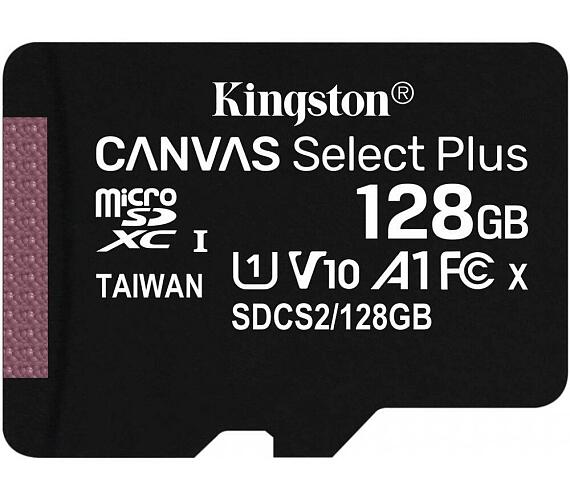 Kingston 128GB microSDHC CANVAS Plus Memory Card 100MB/85MBs- UHS-I class 10 Gen 3 - bez adaptéru (SDCS2/128GBSP)