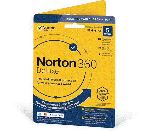 NORTON 360 DELUXE 50GB +VPN 1 uživatel pro 5 zařízení na 1rok (21405797) + DOPRAVA ZDARMA