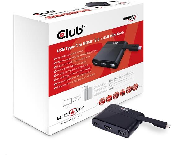 Club 3D Club3D mini dokovací stanice USB 3.0 typ C na (HDMI™ 2.0 4K60Hz UHD/USB 2.0/USB-C)