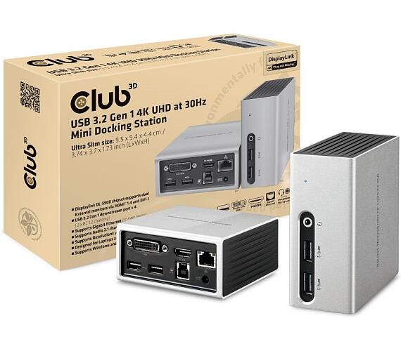 Club 3D Club3D Mini dokovací stanice USB 3.2 4K30Hz UHD (HDMI/DVI/4x USB 3.1/Ethernet/Audio) DisplayLink® Certified (CSV-3104D)