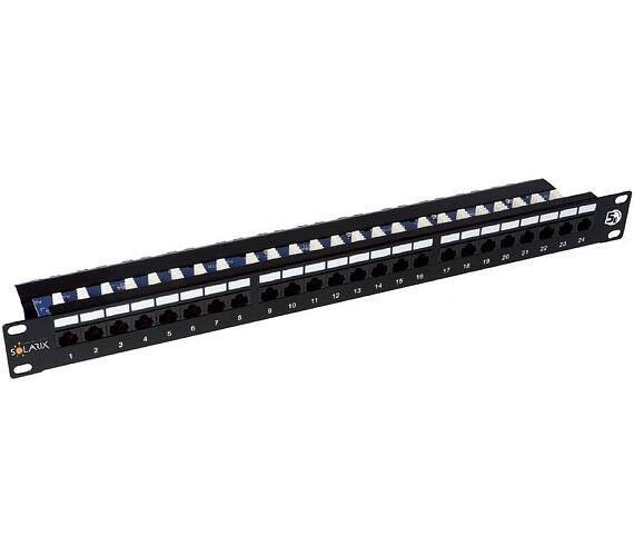 Solarix patch panel 24 x RJ45 CAT5E UTP s vyvaz. lištou černý 1U (24000141)