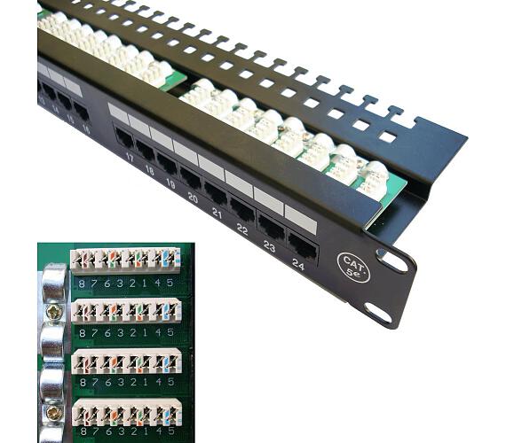 DATACOM Patch panel 19" UTP 24 port CAT5E LSA 1U BK (3x8p)hor.záře (3033)