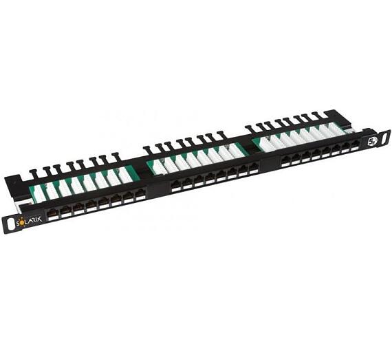 Solarix 19" Patch panel 24xRJ45 CAT5E UTP s vyvaz.lištou černý 0,5U
