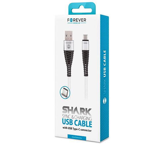 Forever Shark USB/USB-C 1m 2A textilní bílý