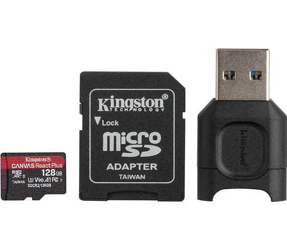 Kingston 128GB microSDXC Canvas React Plus 280R/160W U3 UHS-II V90 Card + SD Adptr + čtečka (MLPMR2/128GB)