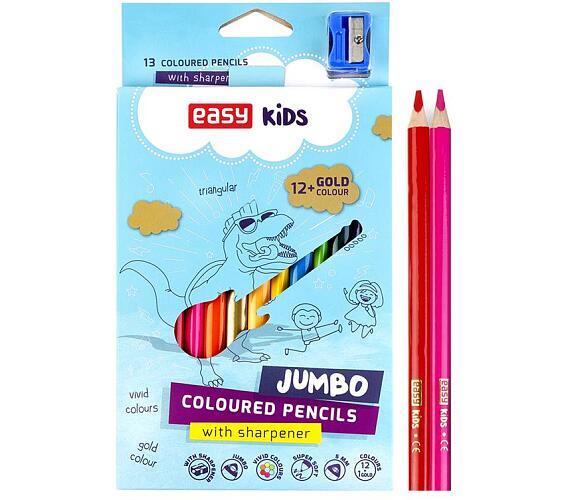 EASY Kids COLOUR JUMBO Trojhrann pastelky JUMBO s oezvatkem, 13 ks, 12 zkladnch barev + zlat