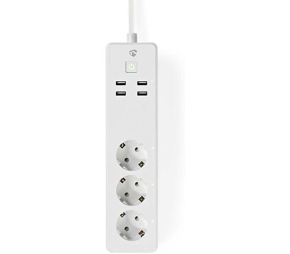 NEDIS Wi-Fi chytrý prodlužovací přívod/ 3x Schuko zásuvka/ 16A/ 4x USB/ 1,8m/ Android/ iOS/ Nedis® SmartLife/ bílá (WIFIP311FWT) + DOPRAVA ZDARMA
