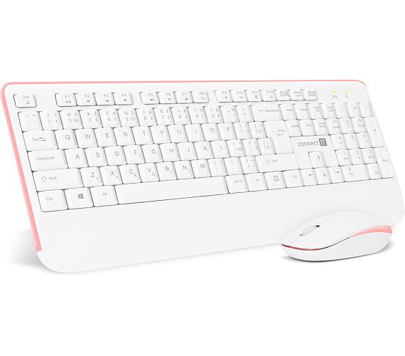 Connect IT Combo bezdrátová bílo-růžová klávesnice + myš