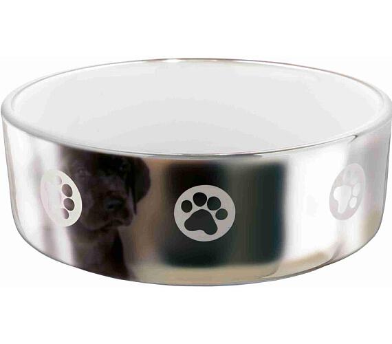 Miska keramická pes stříbrná s tlapkou 0,8l 15cm Trixie