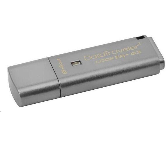 Kingston flash disk 64GB DT Locker+ G3 šifrovaný USB 3.0 (čtení/zápis: 135/40MB/s) šedý (DTLPG3/64GB)