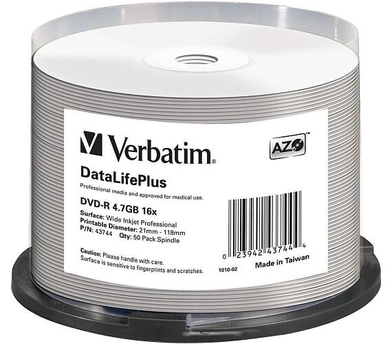 Verbatim DVD-R 4,7GB/ 16x/ Profesional printable Non ID/ 50pack/ spindle (43744)
