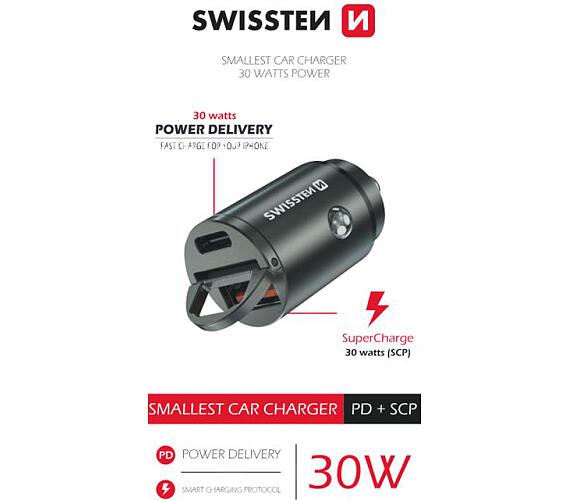 Swissten CL ADAPTÉR POWER DELIVERY USB-C + SUPER CHARGE 3.0 30W NANO STŘÍBRNÝ