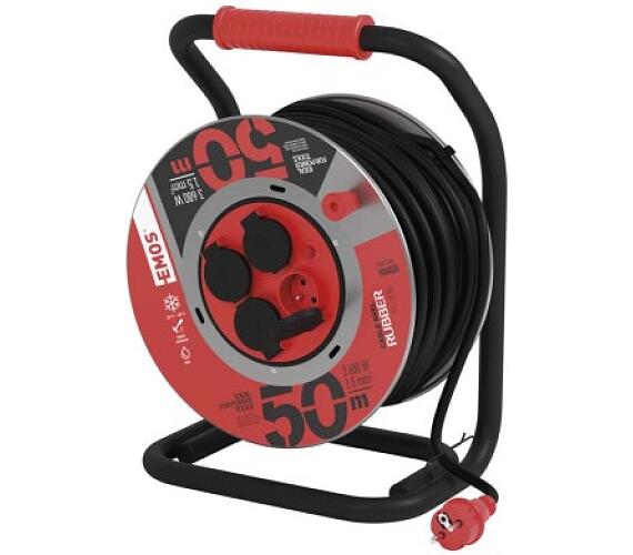 Emos venkovní prodlužovací kabel na bubnu 50 m / 4 zásuvky / černý / guma / 230 V / 1,5 mm2 (P084505)