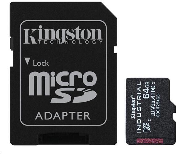 Kingston Industrial/micro SDHC / 64GB / 100MBps / UHS-I U3 / Class 10/+ Adaptér (SDCIT2/64GB)