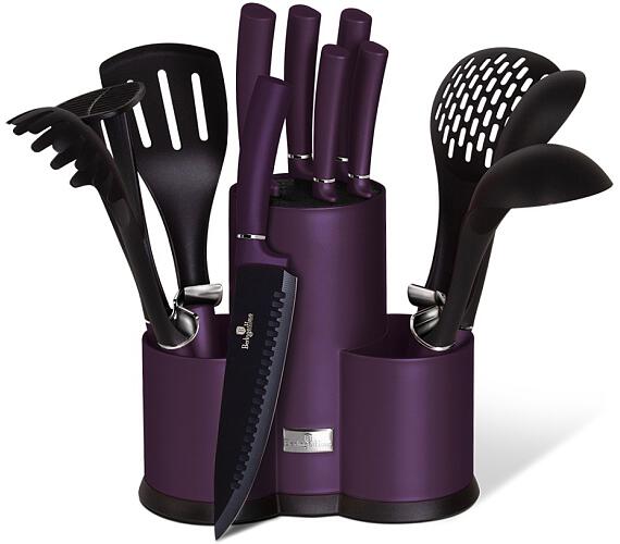 Sada nožů ve stojanu + kuchyňské náčin íBERLINGERHAUS Purple Metallic Line BH-6258