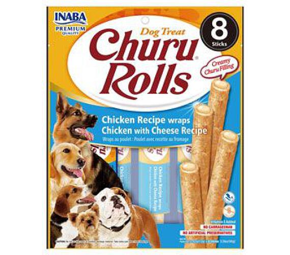 INABA Churu Dog Rolls Chicken with Cheese wraps 8x12g