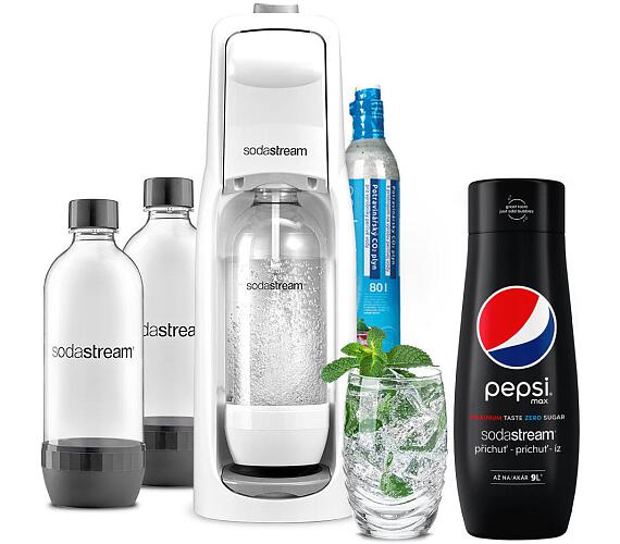 SodaStream JET WHITE + Lahev DuoPack 1l + Sirup Pepsi MAX 440 ml