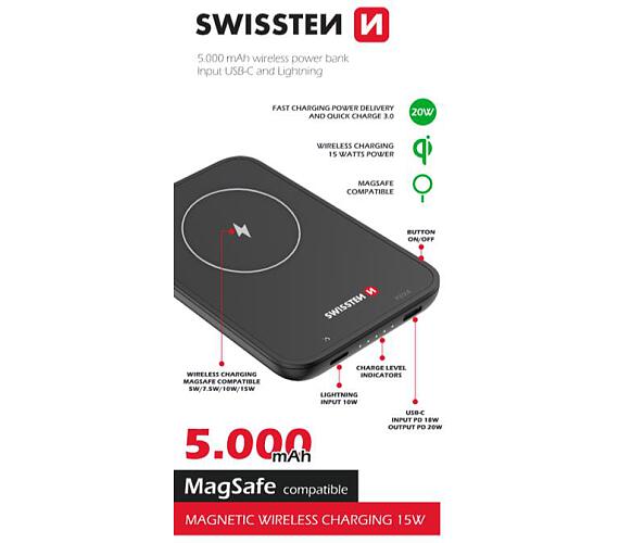 Swissten POWER BANK 5000 mAh (kompatibilní s MagSafe)
