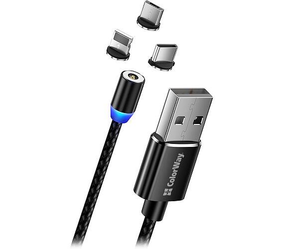 COLORWAY Nabíjecí Kabel 3v1 Lightning+MicroUSB+USB-C/ Magnetic/ 2.4A/ Nylon/ 1m (CW-CBUU020-BK)