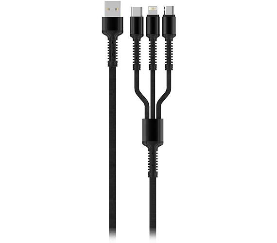 COLORWAY Nabíjecí Kabel 3v1 Lightning+MicroUSB+USB-C/ 4A/ Nylon/ 1,2m/ Šedivý (CW-CBU3003-GR)