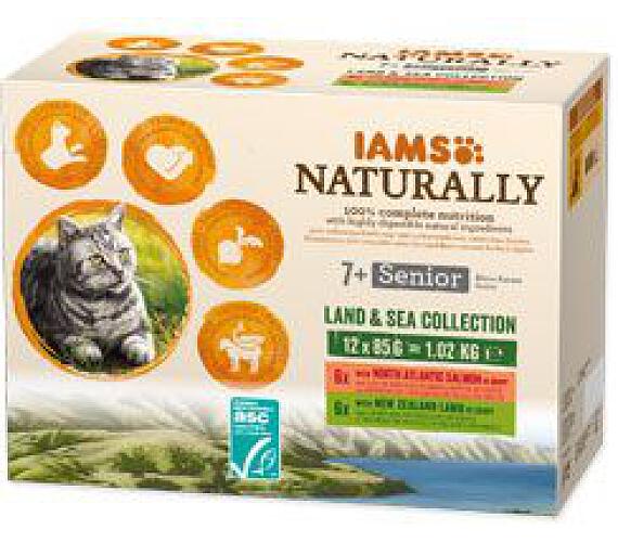 IAMS Cat Senior losos/jehně v omáčce kapsa 12x85g