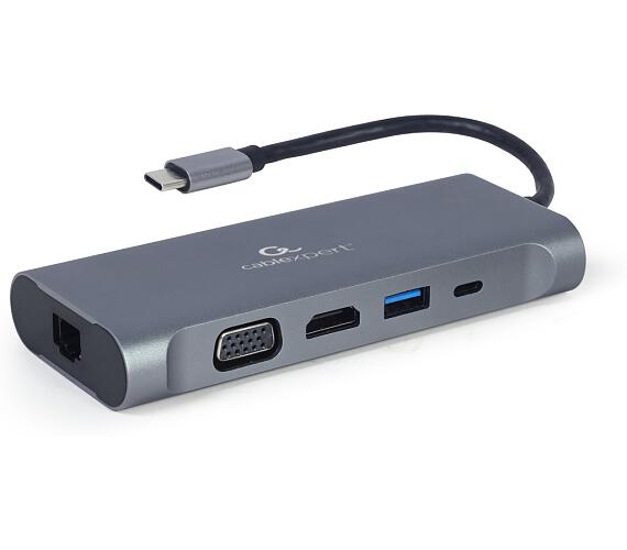 Gembird USB-C 8v1 multiport USB 3.0 + HDMI + DisplayPort + VGA + PD + čtečka karet + LAN + audio