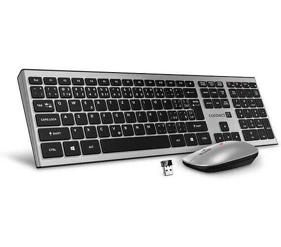 Connect IT Combo bezdrátová stříbrná klávesnice + myš
