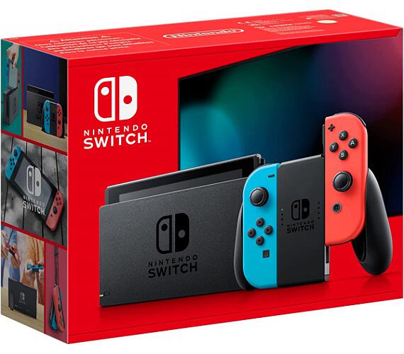Nintendo Switch console with neon blue&amp;red Joy-Con + DOPRAVA ZDARMA