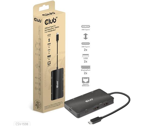 Club 3D Club3D Dokovací stanice USB Gen2 Type-C na Dual DisplayPort 4k60Hz 7-in-1 Portable Dock (CSV-1598) + DOPRAVA ZDARMA